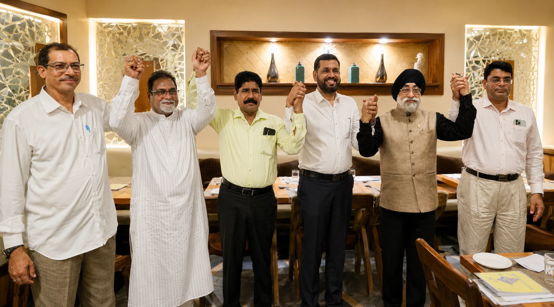 IMCCI leaders standing together with raised, joined hands in a gesture of unity